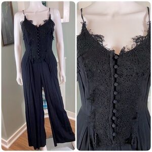 Xhilaration Black Lace Wide Leg Jumpsuit Small S 90s-Style Button Corset-Style